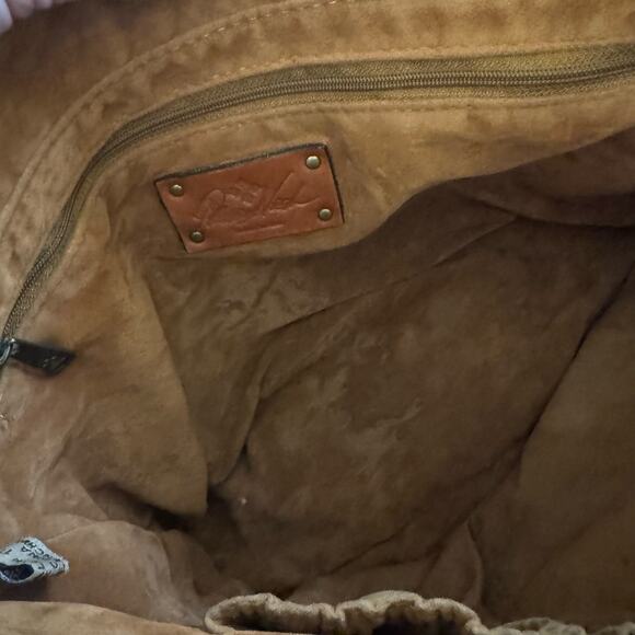 Patricia Nash Zamora Tooled Leather Tote Brown Braided Handles faux suede lined - Picture 5 of 9